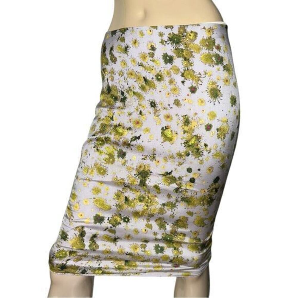 SUNO Womens Size S Light Purple Green Printed Stretch Silk Pencil Straight Skirt